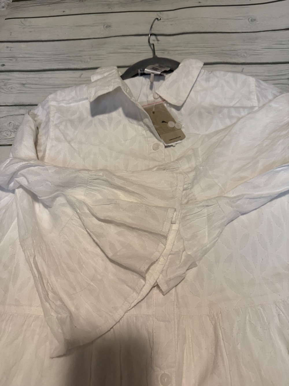 Tommy Bahama White Textured Button-Front Shirt Dress - Picture 8 of 9